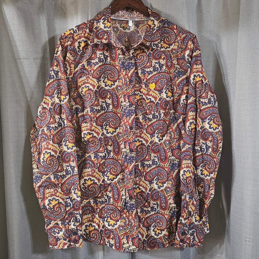 Cinch Womens XXL Paisley Button Down‎ Shirt Cotton Western Navy Burgundy Gold